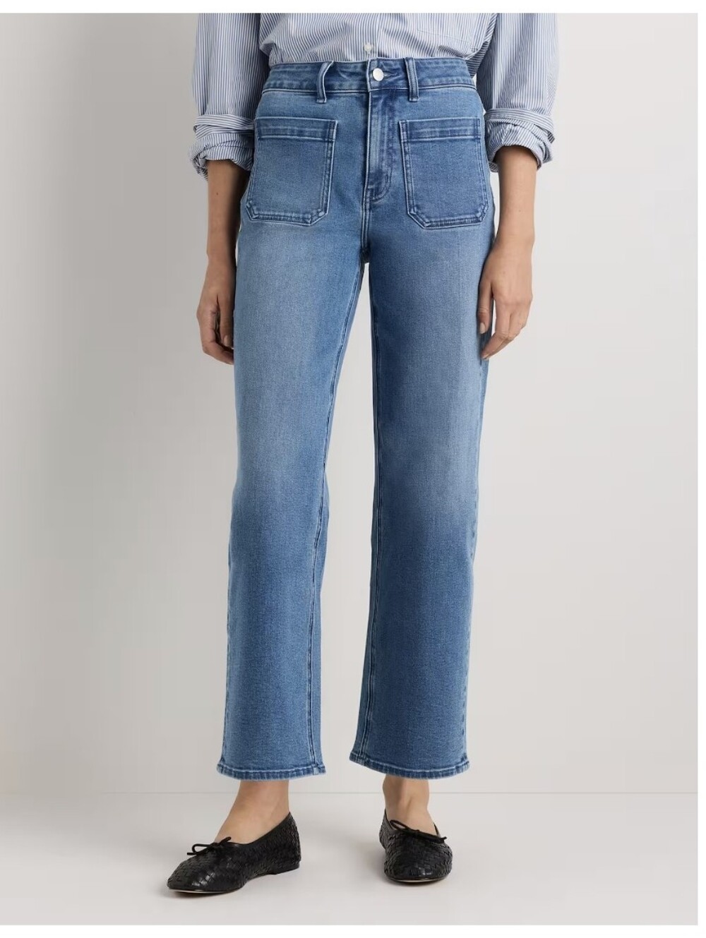 Quince Bella Stretch Patch Pocket Wide Leg Jeans Seaside Blue Size 28